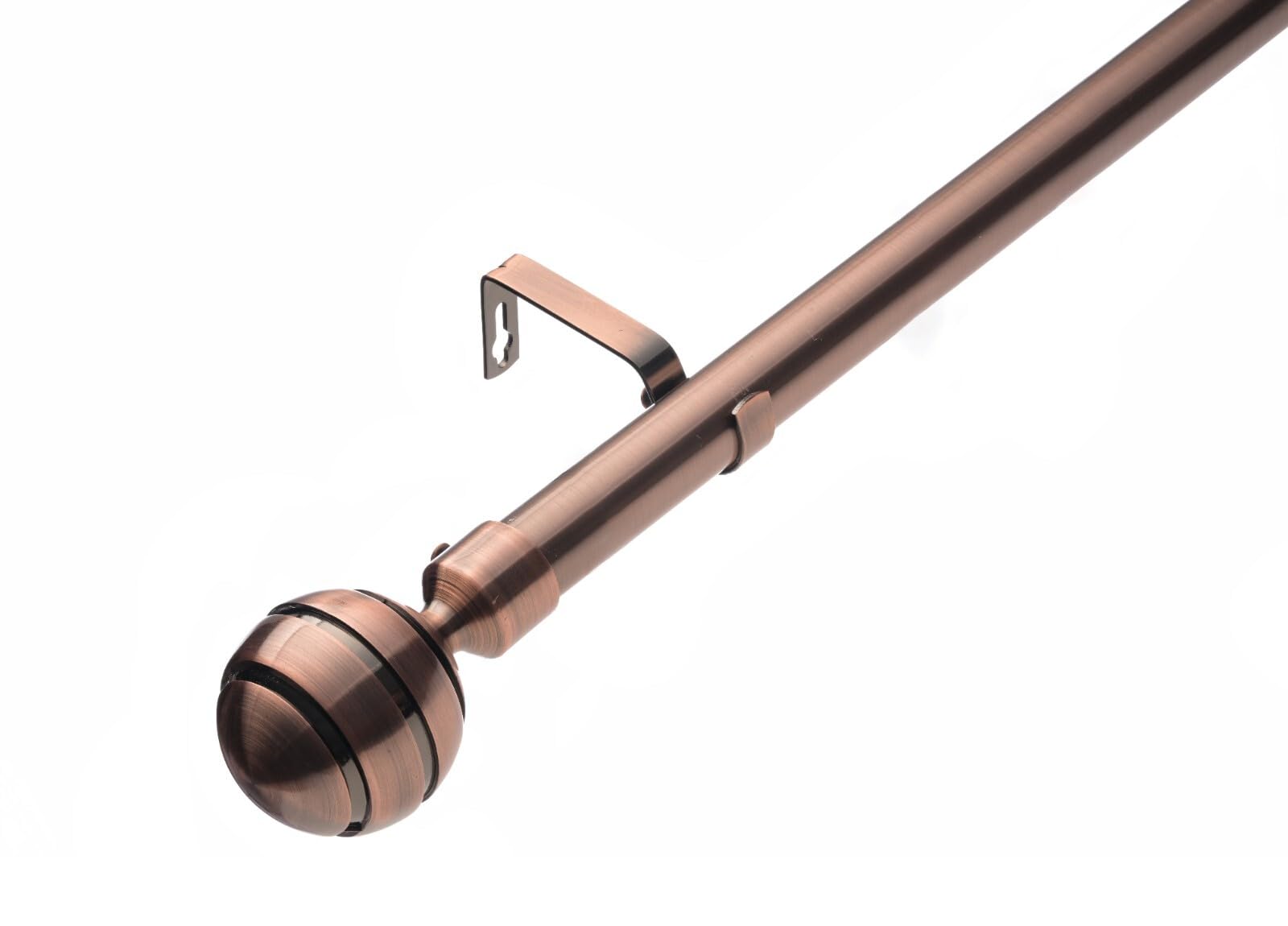 Lister Cartwright Antique Copper (Ribbed Ball Finial) 28Mm Antique Copper Adjustable Telescopic Extendable Metal Curtain Pole Set With Ribbed Ball Finial Voile Easy Fit To Outdoor, Bedroom, Living Room (70-120 Cm)