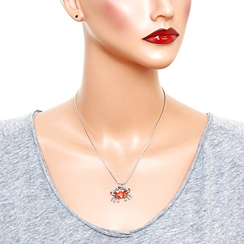 Falari Crystal Rhinestone Crab Pendant Necklace, Rhodium Plated, High Polished, Snake Chain2