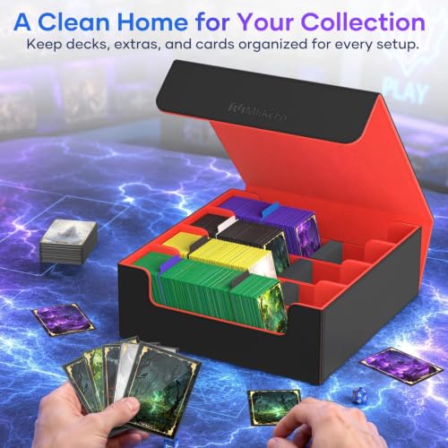 Image of Mlikero Trading Card Storage Box, Bulk Card Storage for 2400+ Sleeved Cards, PU Leather Magnetic Closure Card Organizer with 10 Dividers & 4 Foam Stoppers, Fit for MTG, TCG and Sports Cards (Red)