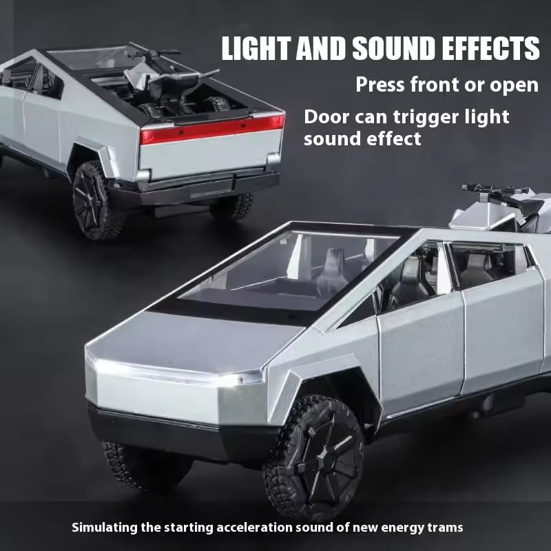 Image of Alokik Enterprise 1:32 Tesla Cybertruck Model Die-Cast Metal Pull Back Car with 6 Openable Doors with Sounds and Lights Toy Decoration Car Best Gift Toys for Kids【Color As Per Stock】