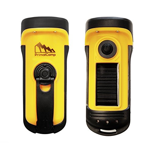 Primalcamp Hand Crank Solar Powered Flashlight: Rechargeable Survival Gear Led Self Powered Charging Torch & Dynamo - Best For Fishing Boating Hiking Backpack Camping Safety Weather Emergency Pack #TOP1