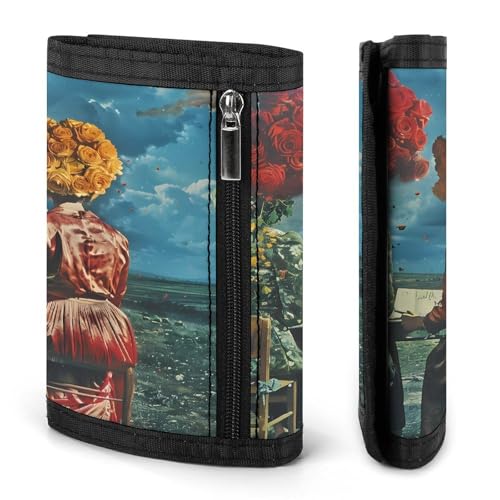 Woman With A Head of Roses Trifold Wallet Slim Credit Card Holder for Women Men3