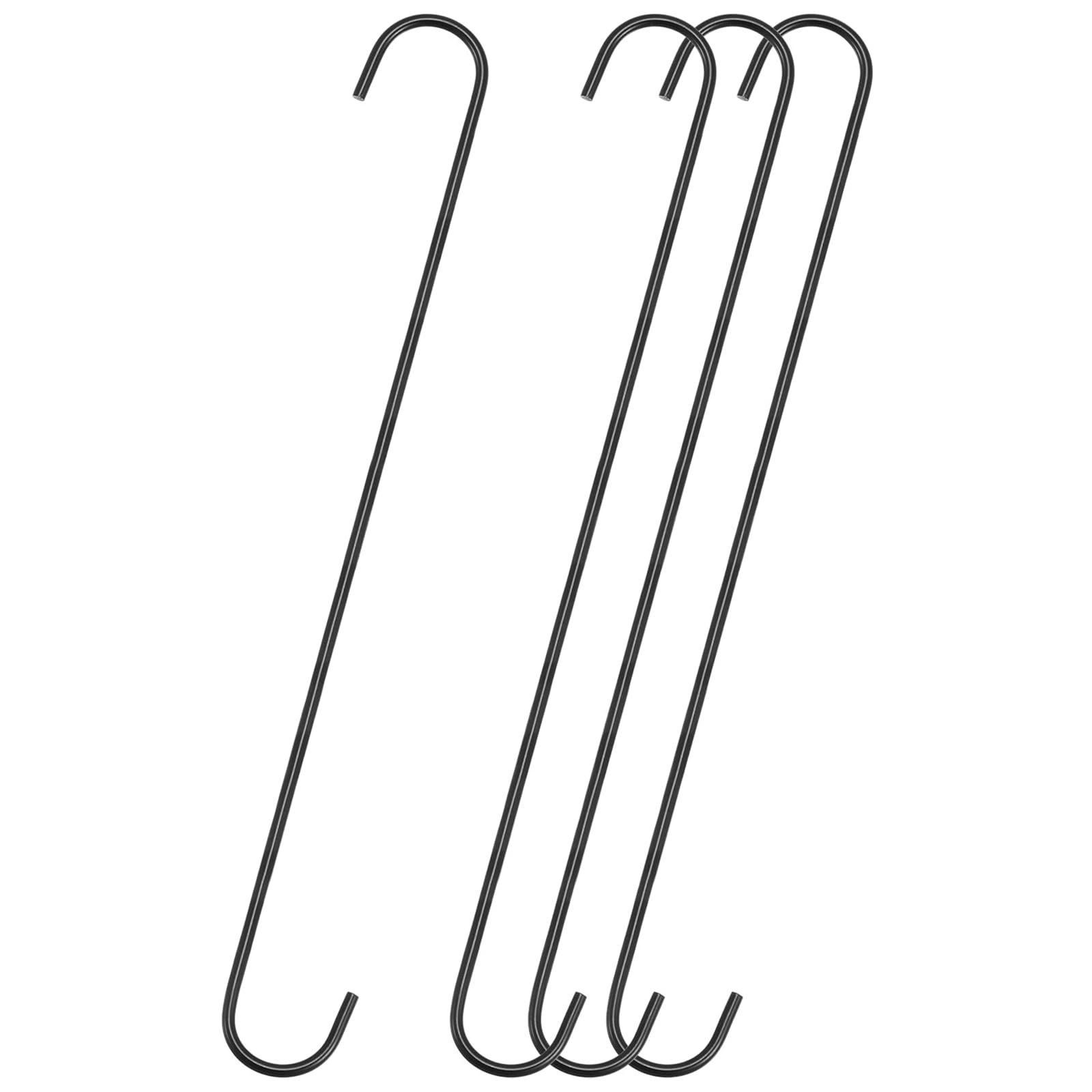 TOP-VIGOR 4Pcs S Hook, 400mm Hanging Hooks, Extra Long Non Slip Hangers, Kitchen Pot Pan Hanger Clothes Storage Rack for Bathroom, Bedroom, Closet, Office and Kitchen, Garden, Black