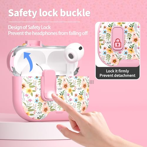 Image of for AirPods Pro 3 Case with Lock & Phone Stand,Cute Floral Pattern Style | PC & TPU Dual Layer Protective Cover with Keychain & Cleaner Pen for Apple AirPod Pro 3rd Generation Women (Morning Glory)