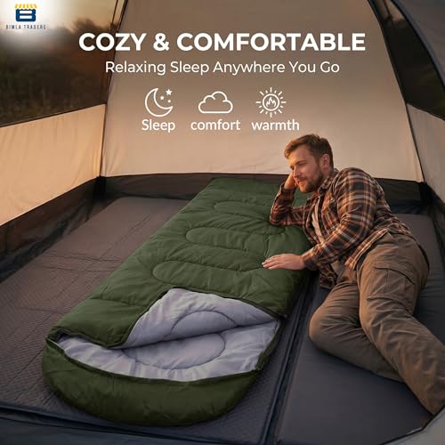 Image of Sleeping Bag for Camping & Travel | Regular Size Lightweight Sleeping Bag (1kg) | Comfortable, Easy to Carry & Store. Pack of 1 (Green)