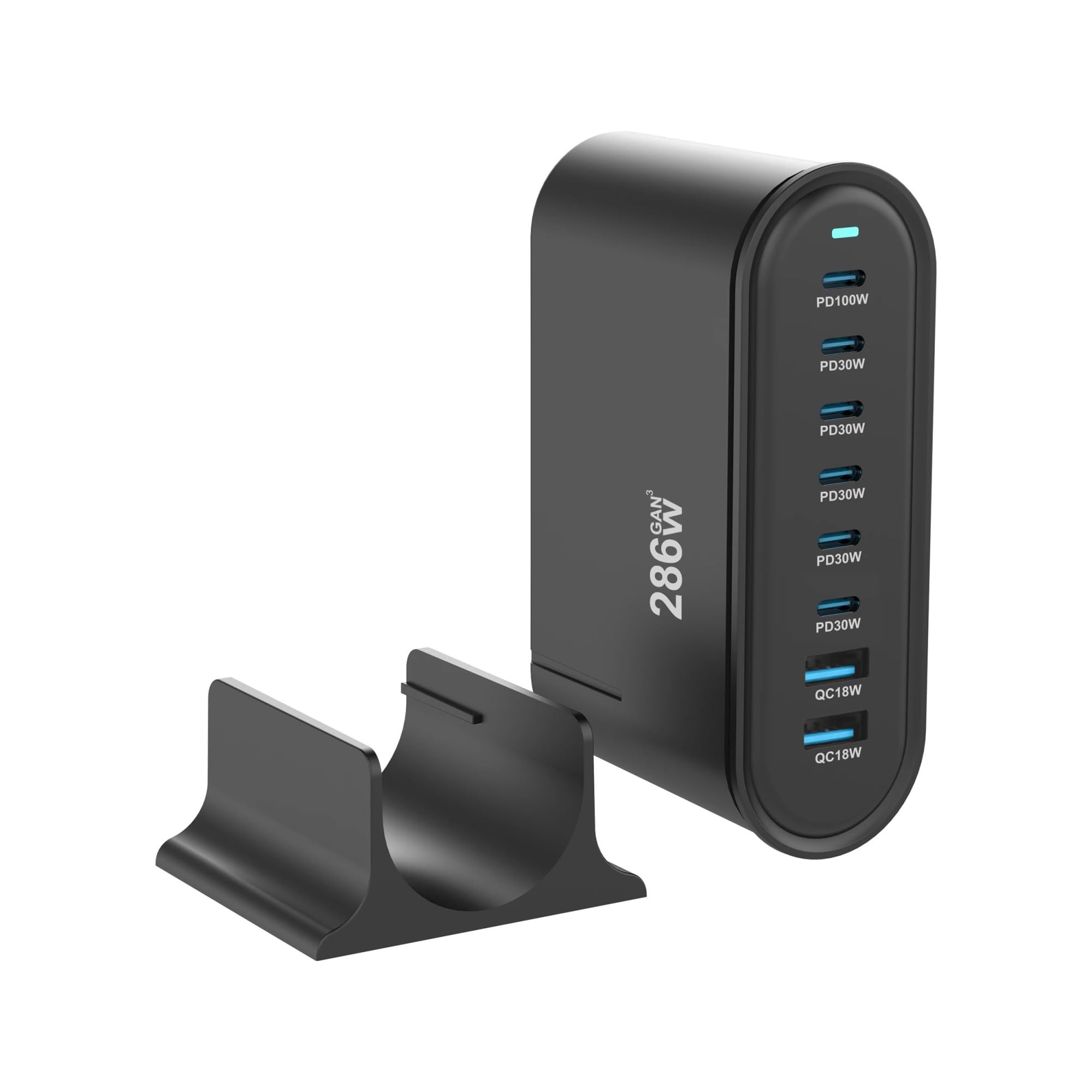 Caricabatterie Gan da 286 W Stazione di Ricarica Multi USB Hub a 8 Porte Caricabatterie di Tipo C 100 W PD Ricarica Rapida Smart 65 W(U-S-Plug,Black)