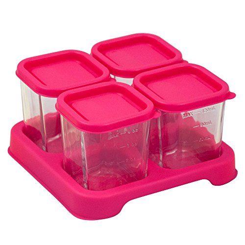 Green Sprouts Reusable Baby Food Glass Containers Freezer Cubes (4oz/4pk)-Pink