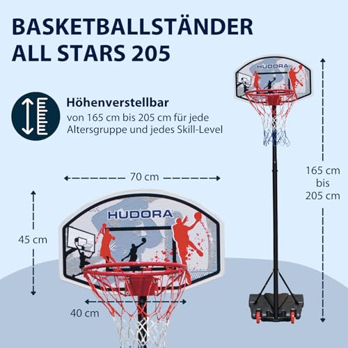 HUDORA Basketballständer All Stars 205 - höhenverstellbarer Basketballkorb mit Ständer für Kinder & Jugendliche - Mobiler Outdoor Basketballkorb für den Garten - Stand-Basketballkorb mit Rollen