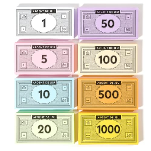 Argent Fictif Opoly – 520 Pièces de Fausse Argent pour Jeux de Société – 65 de Chaque Billet en 8 Coupures – 1, 5, 10, 20, 50, 100, 500, & 1000 € -...