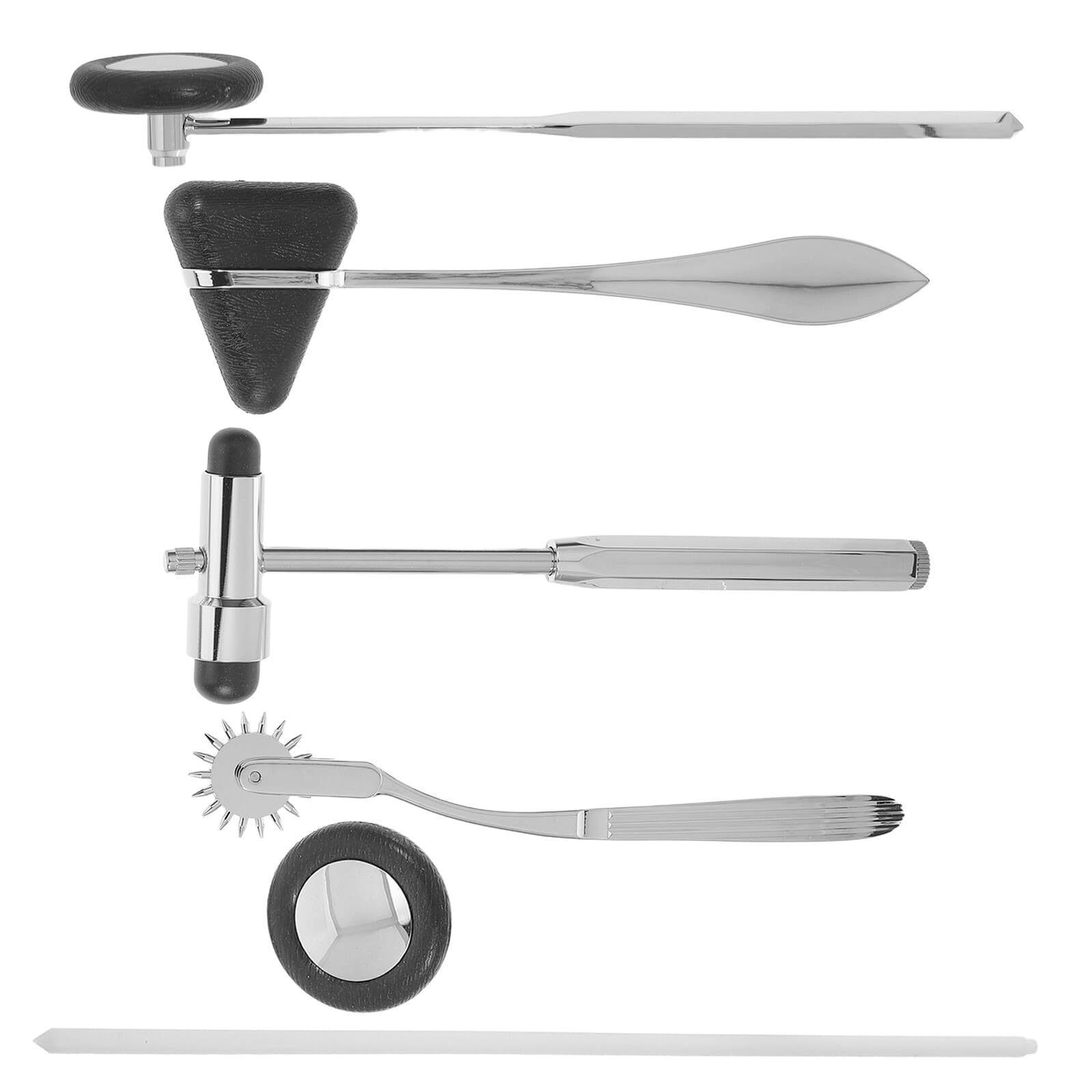 Set 5 Pezzi Martelli Medici Multifunzionali in Metallo Nero Impugnatura Ergonomica, Strumento Diagnostico per Esami Neurologici, Adatto per Studenti di Medicina e Visite Cliniche