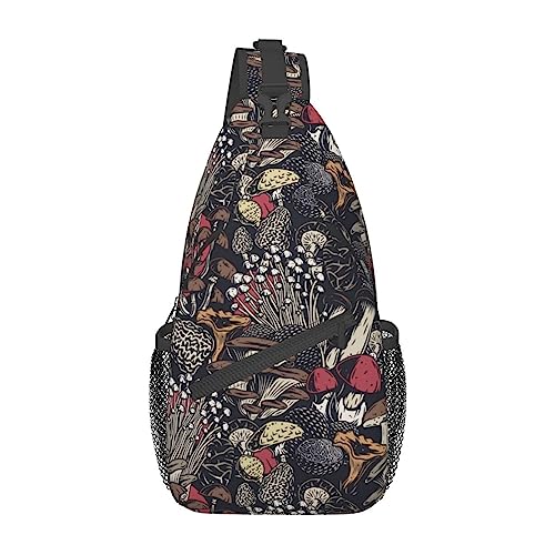 Sling Bag,Dog Paw Crossbody Sling Backpack Travel Hiking Chest Bag Daypack For Purses Shoulder Bag Women Men'S, Hippie Mushroom 12, 50*60
