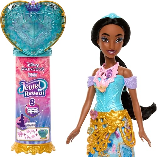 Mattel Disney Princess Jasmine Fashion Doll & Accessories with 8 Surprises Including Heart Gem Box Ring for Child & 9 Play Pieces Inspired by Movie