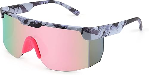 Karsaer Vision - Lentes de sol retro de los años 80 y 90 sin montura con visera de neón para hombres y mujeres