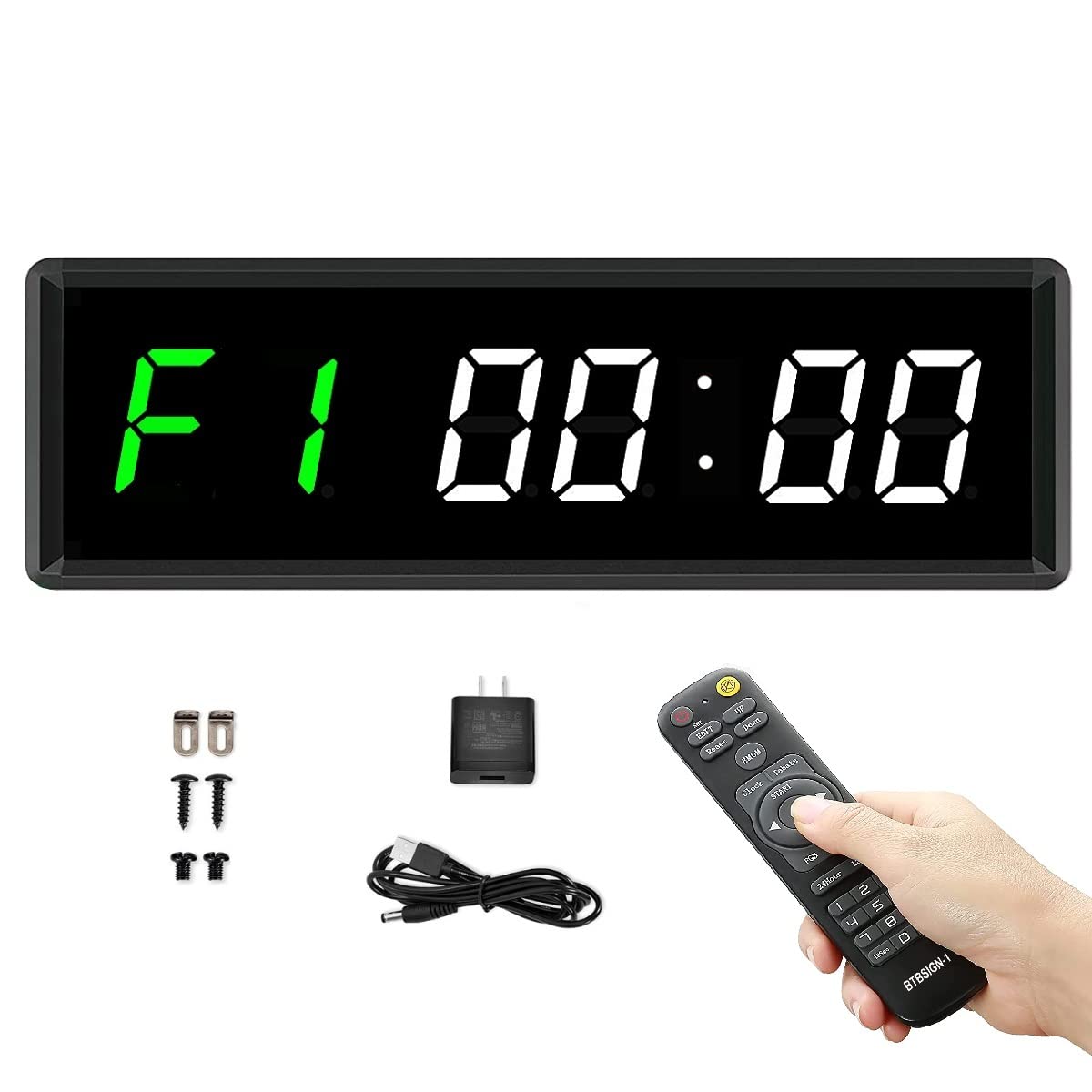 BTBSIGNLED Interval Workout Timer Count Down/Up Clock Stopwatch with Remote for Home Gym Fitness White