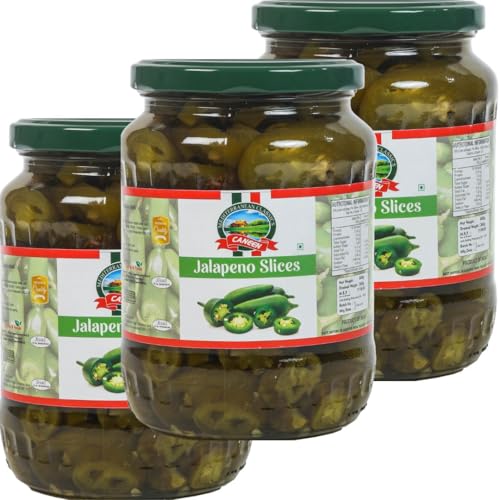 Image of CANEEN Green Jalapeno Slices (Ideal for Nachos, Pizzas, Salads and Sandwiches, Tacos and Burritos,Burgers,Nachos,Dip,Salsas and Sauces,Garnish, (Pack of 3)