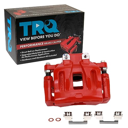 Image of TRQ Front Right Brake Caliper w /Bracket Performance Red Passenger Side | For 2005-2011 Chrysler 300 2009-2011 Dodge Challenger 2006-2011 Charger 2005-2008 Magnum