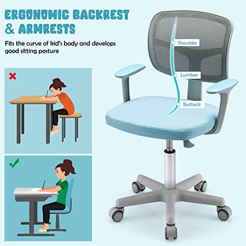 Honey Joy Kids Desk Chair, Height Adjustable Children Study Chair, Swivel Mesh Task Student Chair, Sit-Brake Casters, Child Computer Desk Chair For Boys Girls Age 3-10 (Blue) #TOP5