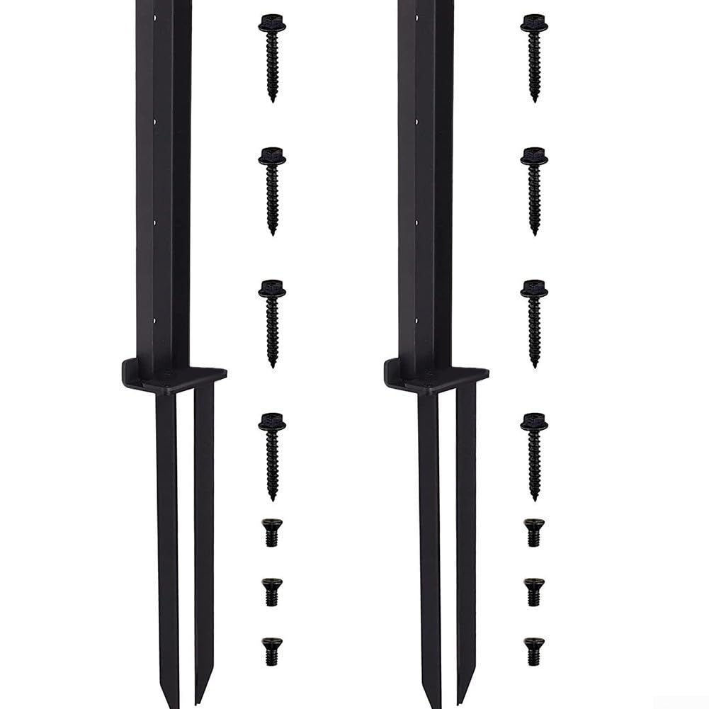 Kit di ancoraggio per pali di recinzione, pali di riparazione in acciaio resistente, per pali di recinzione, picchetti di ancoraggio per recinzione per riparare pali in legno rotti inclinati, nero (2