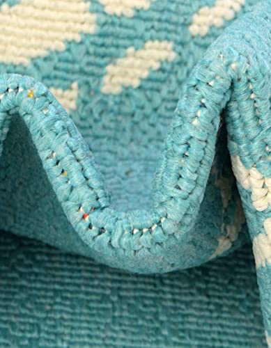 Unique Loom Outdoor Coastal Collection Area Rug - Bodrum (2' x 6' 1" Runner, Teal/ Ivory) - Image 8