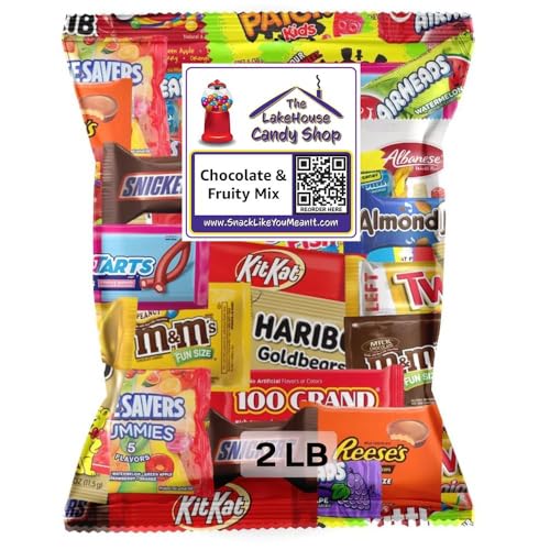 Bulk Assorted Fruit Chocolate Candy - 2 Pound Variety Pack - Snickers, Kit Kat, Milky Way, Twix, Starburst, Skittles, Gummy Life Savers, Air Heads, Jolly Rancher, Peanut Butter Cups, Licorice, and More by The LakeHouse