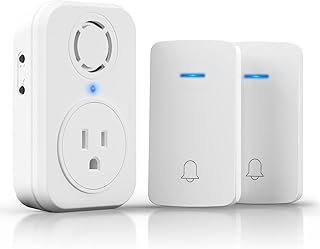 Wireless Doorbell, Self-powered Doorbell with Extra Socket, No Battery Required Push Button, Cordless Door Bell Ringer, 5 Volume Levels with 32 Doorbell Chimes (White, 2 Button & 1 Receiver)
