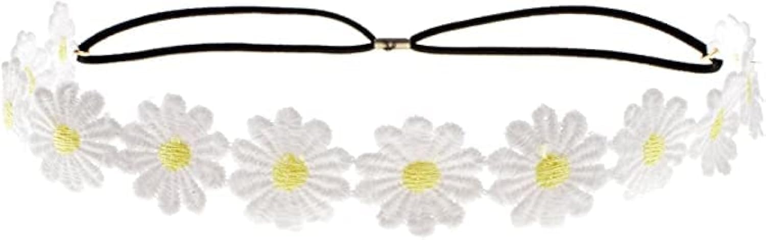 Daisy Flower Headband Sunflower Hippies Crown Hair Wreath Bohemian Floral Headpiece for Spring Tourism Wedding Festivals Party and Celebration, White