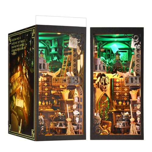 Habarri Casa en miniatura DIY esquina de libros de madera 3D Puzzle Set - Academia de Magia