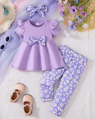 Image of Doresbebe Baby Girl Clothes Toddler Girl Outfits Infant Girl Summer Clothes for Girl Ruffle Shirt Pants+Cute Headband 3PCS
