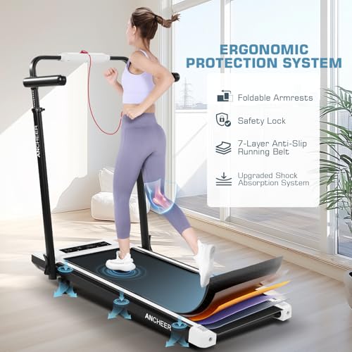 Image of Walking Pad Treadmill Adjustable Height, Under Desk Treadmills with Handle Bar and Incline, 300lbs Capacity Foldable Treadmill with Removable Desk Workstation, Installation-Free(Classic White)
