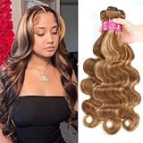 Younsolo Ombre 4/27 Human Hair 3 Bundles 12 14 16inches Body Wave Bundles 10A Brazilian Remy Virgin Hair Wavy Weaves Colored Ombre Bundles