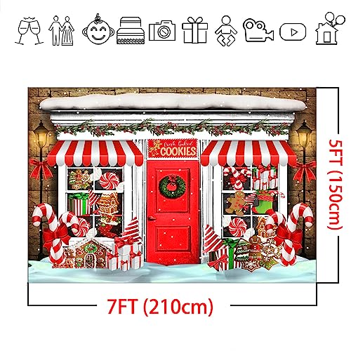 Mocsicka 7x5ft Christmas Candy Store Backdrop Xmas Gingerbread Store Photography Background Candy Cane Holiday Party Photo Decor Portrait Studio Booth Photobooth Props by Mocsicka - Image 6