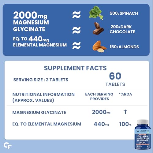 Image of Carbamide Forte Chelated Magnesium Glycinate Supplement 2000mg Per Serving | Magnesium Supplement Supports Muscle Recovery & Better Sleep - 60 Veg Tablets