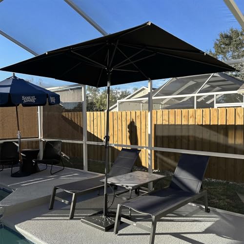 Image of PURPLE LEAF Patio Market Umbrella 10' x 6.5' Rectangle Dual Tilt Navy Blue