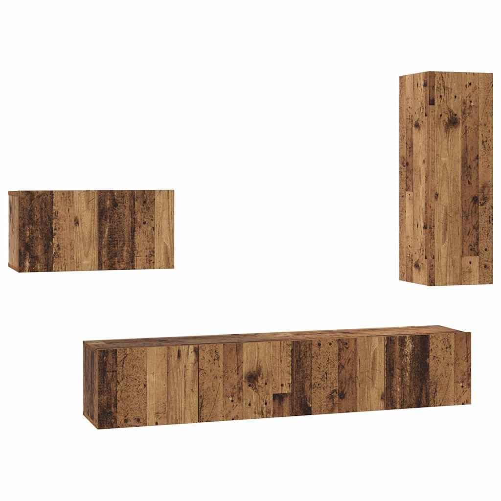 4-częściowy zestaw szafek pod telewizor, stare drewno, 30,5 x 30 x 90 cm, materiał drewnopochodny, wisząca, nowoczesny design, konsola do salonu, oszczędność miejsca