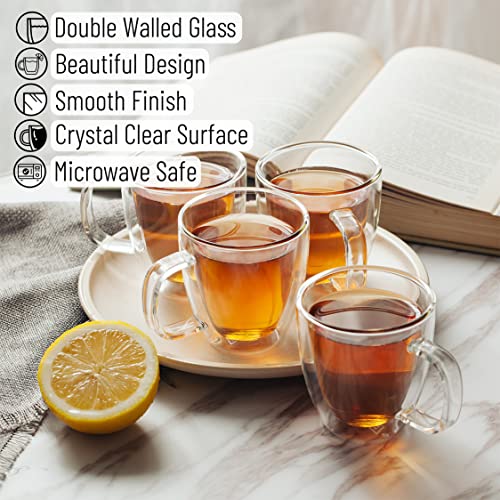 Brew To A Tea - Insulated Coffee Mug, Coffee Glass, Large, Set Of 4 (16Oz, 500Ml), Double Wall Glass Coffee Cups, Tea Cups, Latte Cups, Glass Coffee Mug, Latte Mug, Clear Mugs, Glass Cups #TOP19