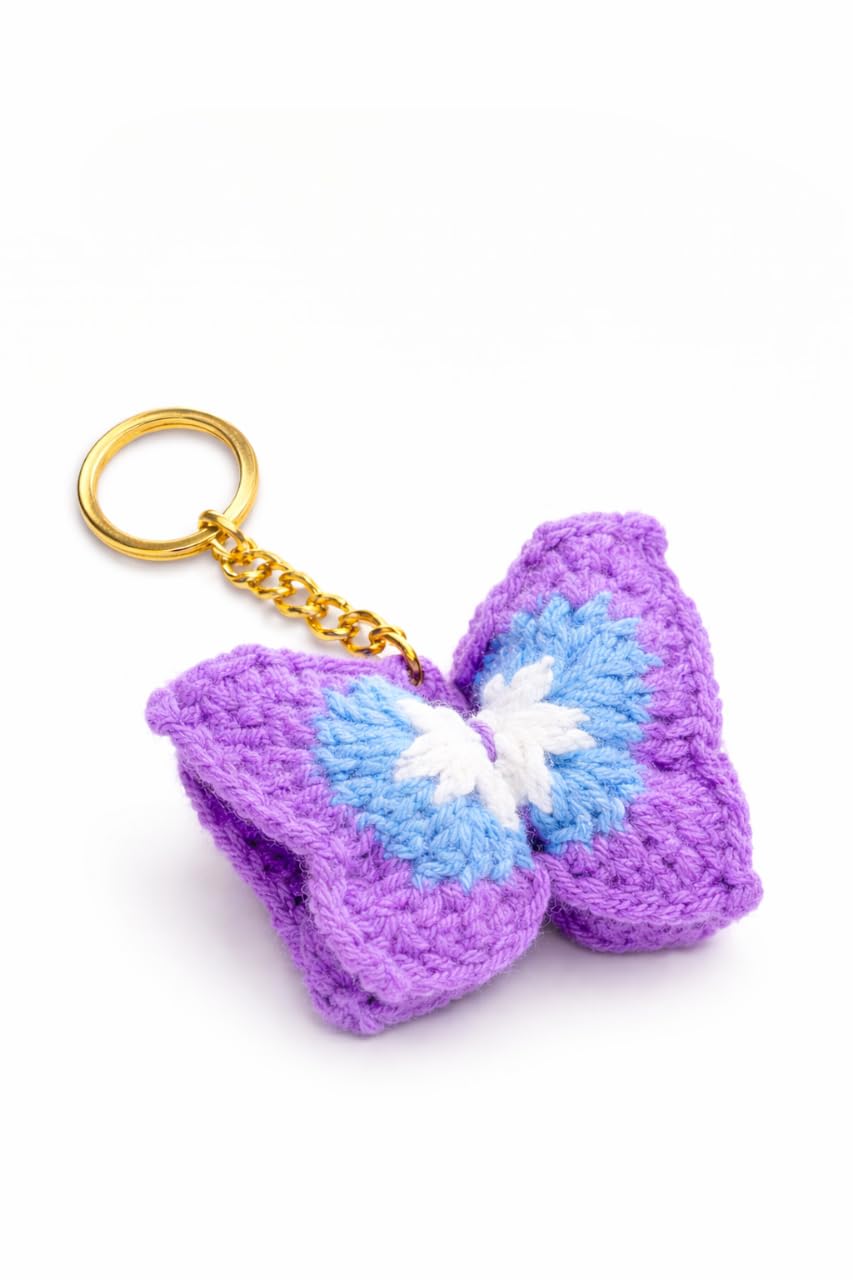 Handmade Crochet Butterfly Keychain for Women & Girls | Cute Aesthetic Key Ring | Soft Cotton Bag Charm for Car Bike Keys | Purple Butterfly Gift Keychain | Unique Handmade Gift Item-image-44