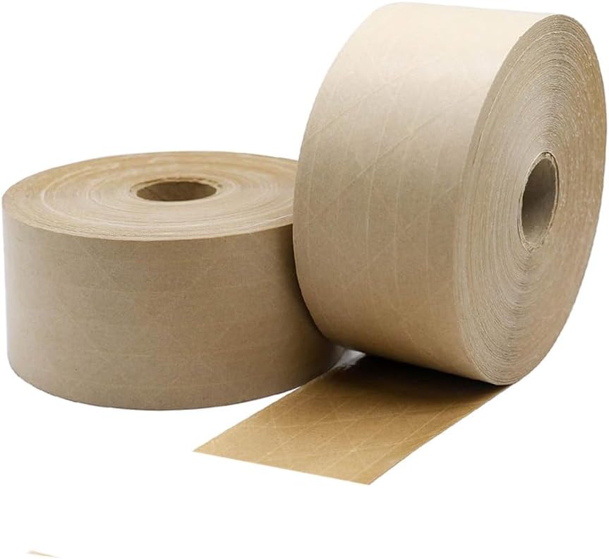MMBM Reinforced Gummed Kraft Paper Packing Tape, 72mm x 450 Feet, 10 Pack, Brown, Water Activated, Carton Box Sealing Shipping Tape