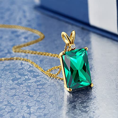 Gem Stone King 18K Yellow Gold Plated Silver Green Nano Emerald And White Diamond Pendant Necklace For Women thumb #3