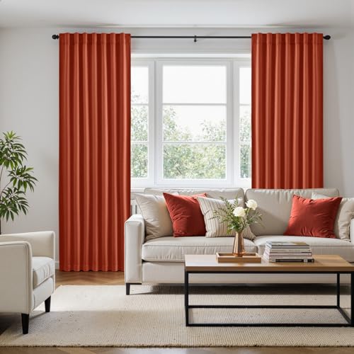 Image of ANRODUO Burnt Orange Back Tab Blackout Curtains 63 Inch Long 2 Panels | Rod Pocket,Thermal Insulated Room Darkening Light Blocking Curtains for Living Room Bedroom Privacy,W42xL63