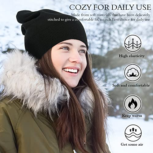 2Pcs Beanie For Men, Stretchy Soft Cuffed Wooly Beanie With Thick Warm Lining, Unisex Classic Winter Hat, Gifts For Women Men Her Him Dad (Black And White) #TOP4