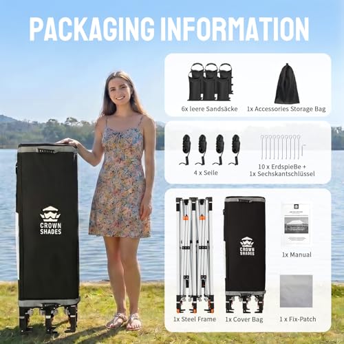 CROWN SHADES 10x15 Pop Up Canopy Outdoor Tent,400D Strength PU-Coated Oxford Fabric with Sandbags & STO-N-Go Cover Bag,Waterproof Easy Setup Instant Event Shelter for Parties,Camping, Vendors,Black - Image 6