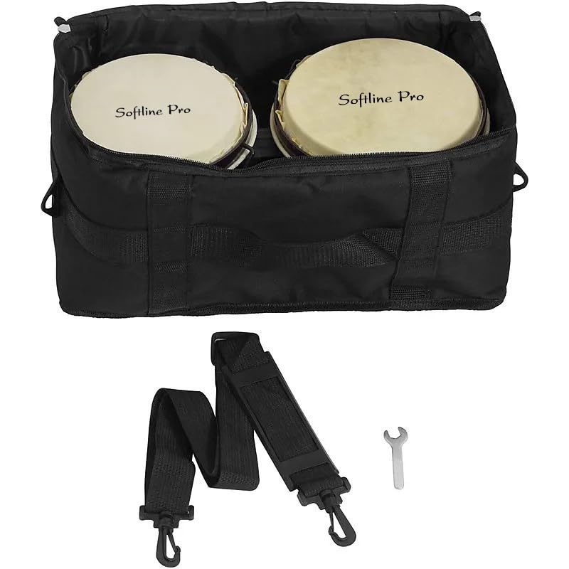 Image of Softline Pro Bongo Drum Set with Tuning Wrench & Padded Professional Wooden Percussion Instrument for Beginner Adults Kids - Natural Skin (Black)