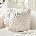 Topfinel Corduroy Cushion Covers 60x60 cm 24x24 Inch Set of 2 Cream Patchwork Pinwheel Throw Pillow Cases with Invisible Zipper Boho Decorative Sofa Cushion Covers for Living Room Bedroom Sofa Bed
