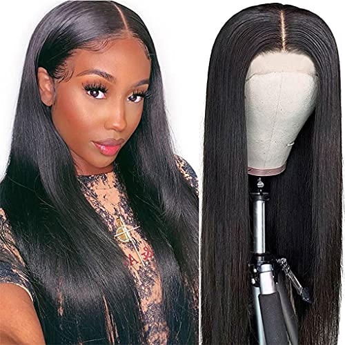 Straight Lace Front Wigs Human Hair for Black Women, 180% Density Brazilian Straight Virgin Human Hair Wig with Baby Hair Pre Plucked Natural Color (20 Inch, 180% Density Straight Wigs)