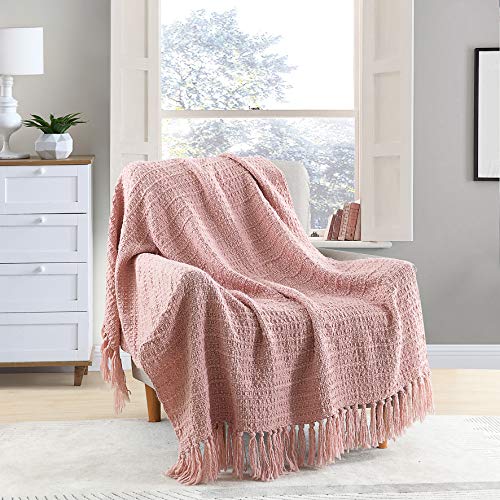 HORIMOTE HOME Dikke roze gebreide deken voor de bank op de bank, chique deken met gestructureerd mandpatroon in boho… - Image 5