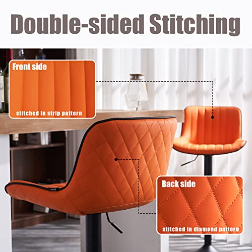 Younike Bar Stools Set Of 2 Swivel Barstools Pu Leather Adjustable Counter Stools Cushioned High Backrest, Orange, 3-5 Mins To Assemble, Loads 300Lbs #TOP3