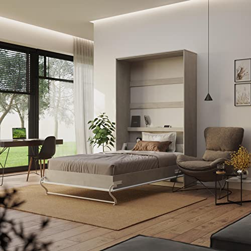 SMARTBett Schrankbett Standard 90x200 120x200 140x200 160x200 Bettschrank Wandbett Beton/Weiss Hochglanz 120 Vertikal – Bild 5