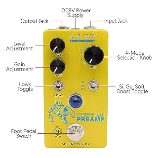 Jemora Distorsion/Overdrive/Préampli Guitare Pédale d’effet Commutateur 4 Modes et Commandes de Niveau/Gain Compact Portable Processeur d’Effet de Guitare Numérique pour Guitare Électrique – - Les Beatles, Paul McCartney, John Lennon, RIngo Starr, George Harrison Jemora Distorsion/Overdrive/Préampli Guitare Pédale d'effet Commutateur 4 Modes et Commandes de Niveau/Gain Compact Portable Processeur d'Effet de Guitare Numérique pour Guitare Électrique - – Image 4