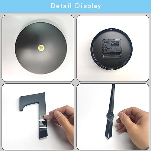 Miniatura 8 de Moderno reloj de pared grande sin marco, funciona con pilas, espejo 3D, relojes de pared decorativos para decoración de sala de estar (negro)