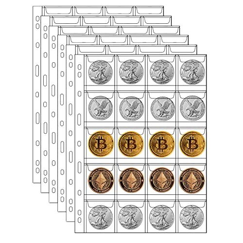 20-Pocket Coin Pages for Collectors, Standard 9-Hole Coin Collection Pages fit Most Binder, Coin Collecting Supplies, 10 Sheets Coin Sleeves for Coin, Stamp, Badges etc (20 Pocket -10 Sheets)